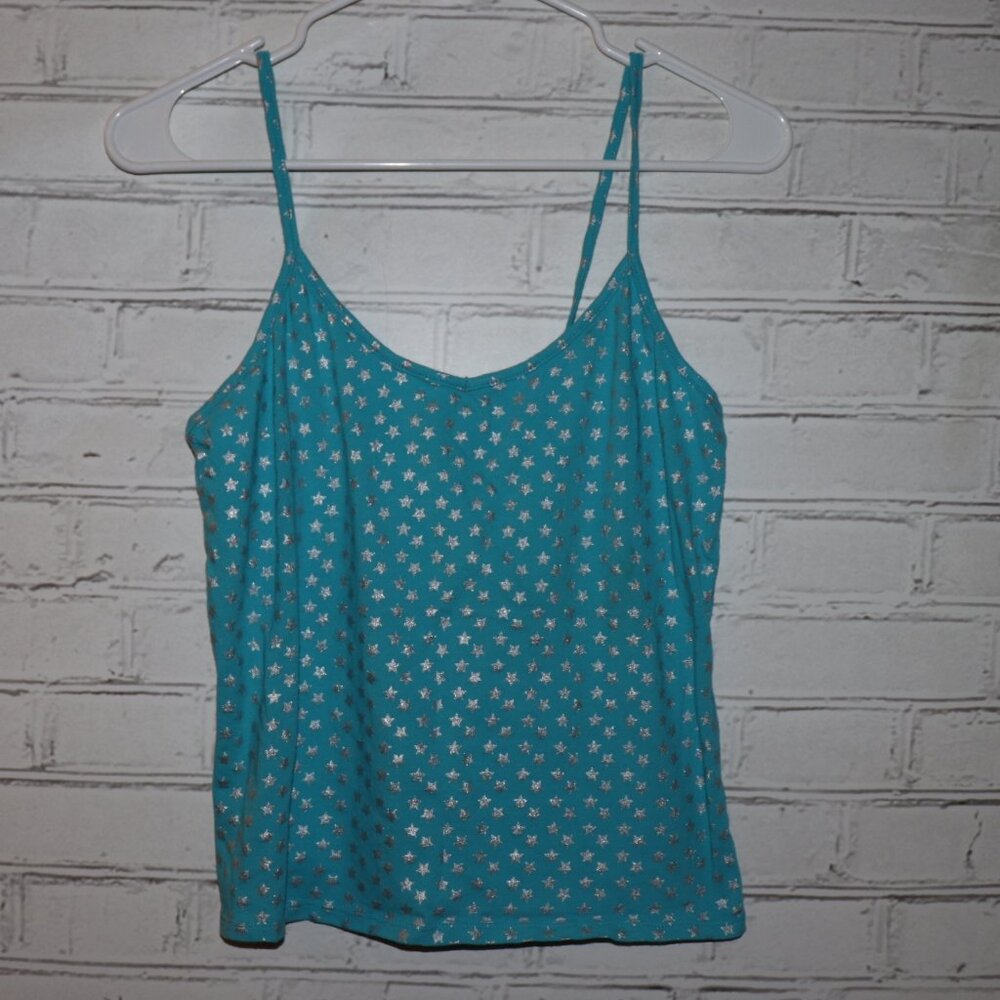 💙 Blue Star Y2K Turquoise Star‑Print Tank Top · Large